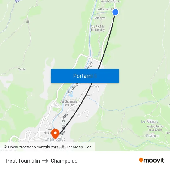 Petit Tournalin to Champoluc map