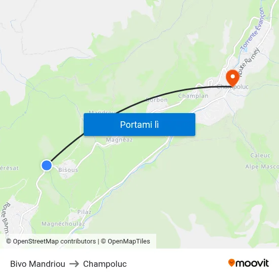 Bivo Mandriou to Champoluc map