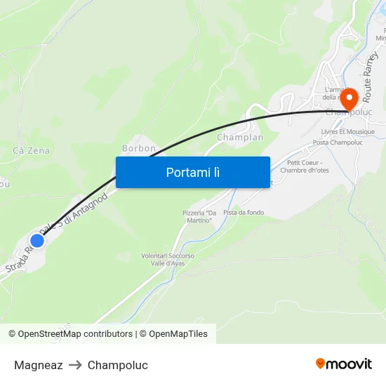Magneaz to Champoluc map