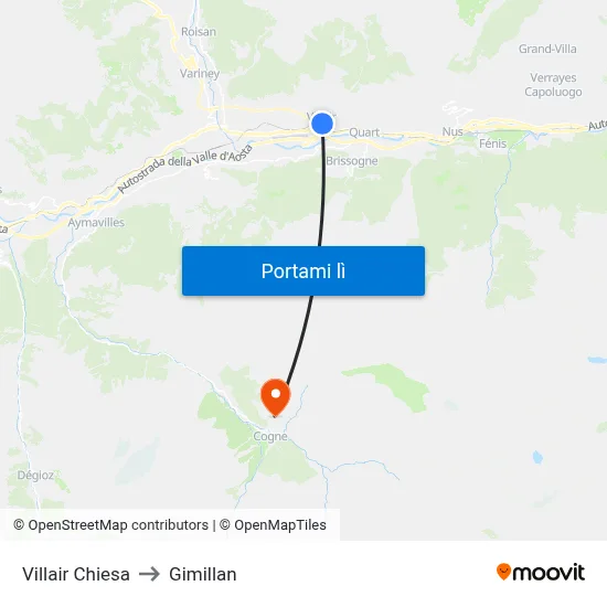 Villair Chiesa to Gimillan map