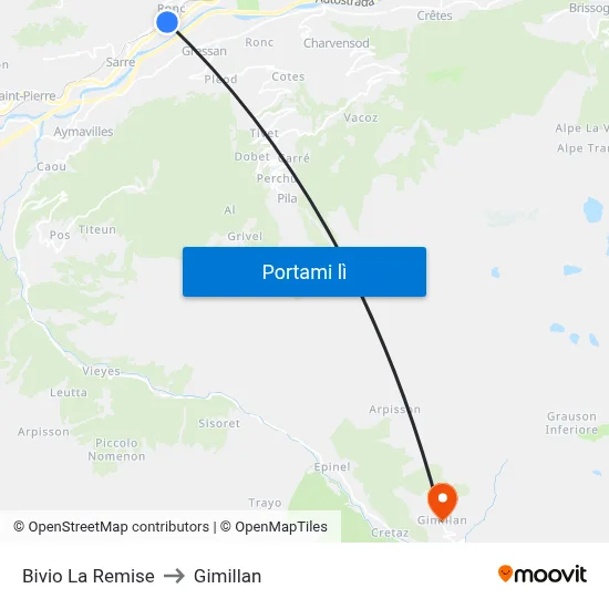 Bivio La Remise to Gimillan map