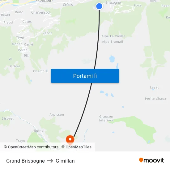 Grand Brissogne to Gimillan map