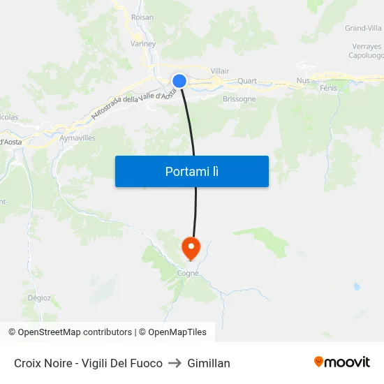 Croix Noire - Vigili Del Fuoco to Gimillan map