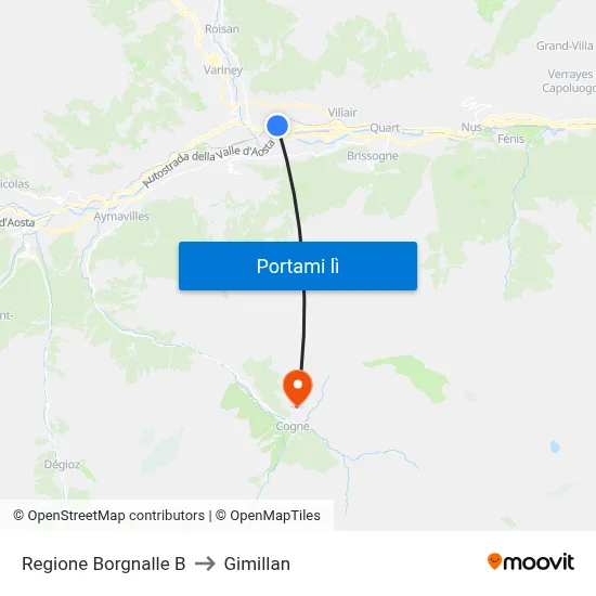 Regione Borgnalle B to Gimillan map