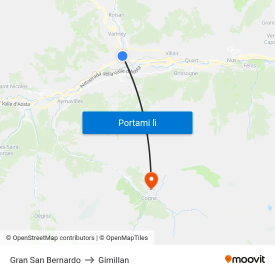 Gran San Bernardo to Gimillan map