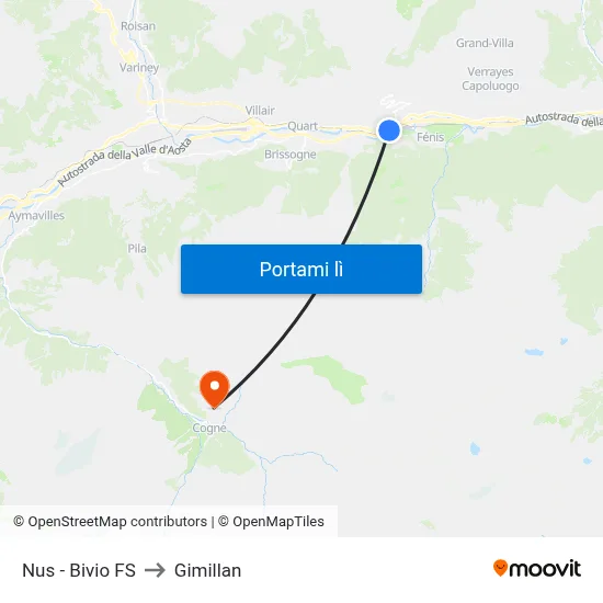 Nus - Bivio FS to Gimillan map