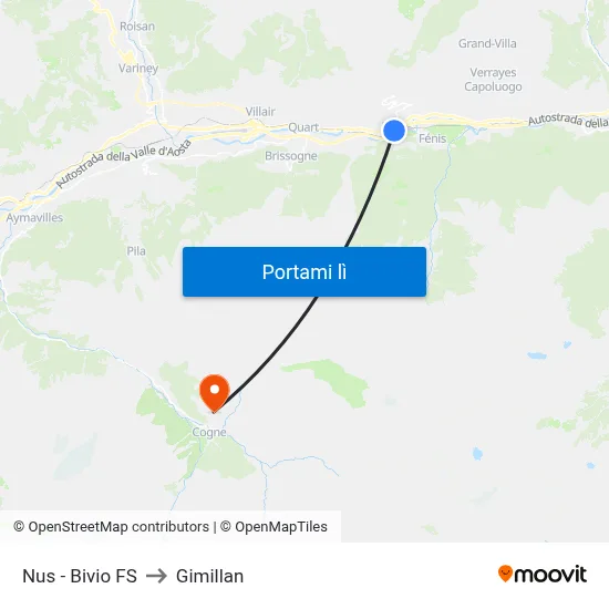 Nus - Bivio FS to Gimillan map