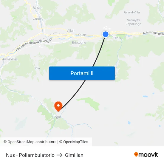 Nus - Poliambulatorio to Gimillan map