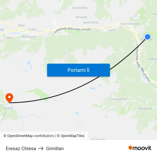 Eresaz Chiesa to Gimillan map