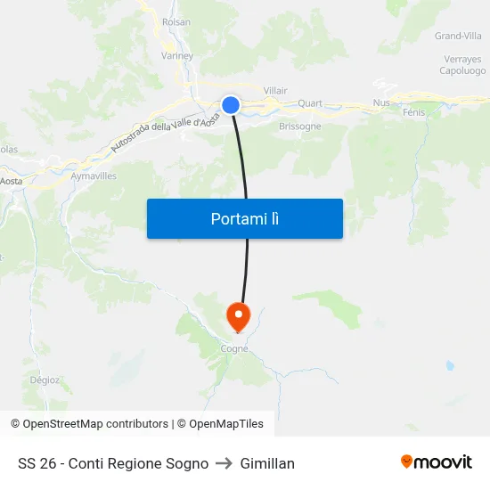 SS 26 - Conti Regione Sogno to Gimillan map