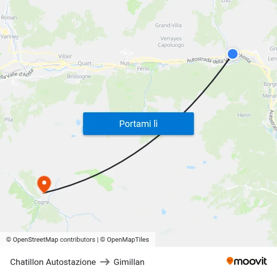 Chatillon Autostazione to Gimillan map