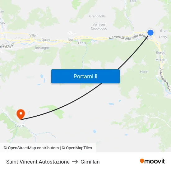 Saint-Vincent Autostazione to Gimillan map