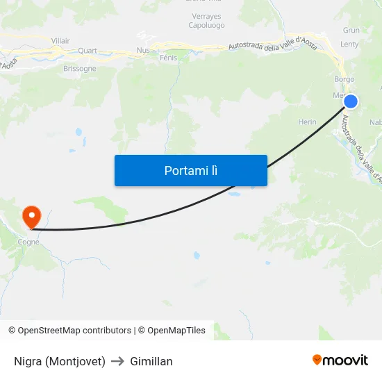 Nigra (Montjovet) to Gimillan map