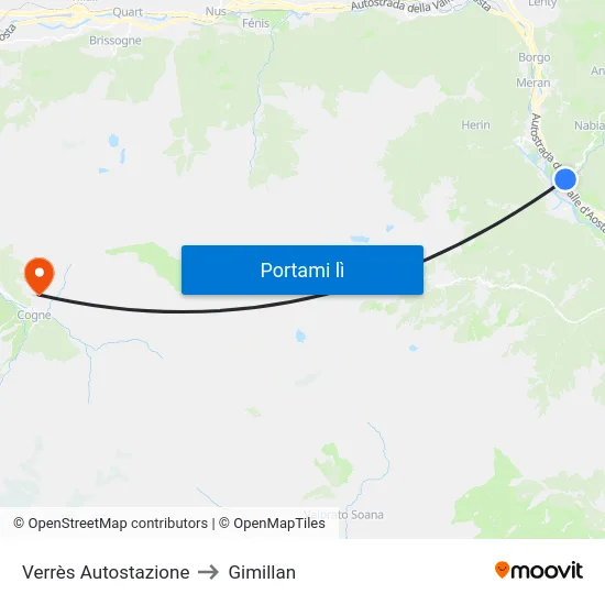 Verrès Autostazione to Gimillan map