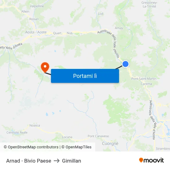 Arnad - Bivio Paese to Gimillan map