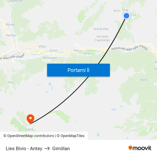 Lies Bivio - Antey to Gimillan map