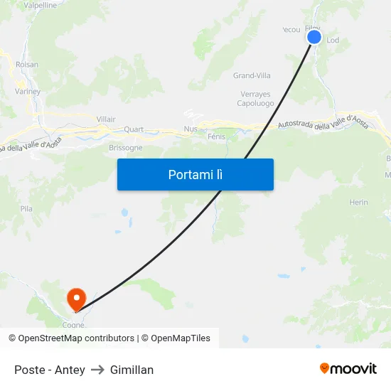 Poste - Antey to Gimillan map
