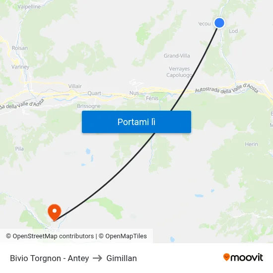 Bivio Torgnon - Antey to Gimillan map