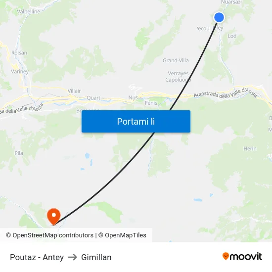 Poutaz - Antey to Gimillan map
