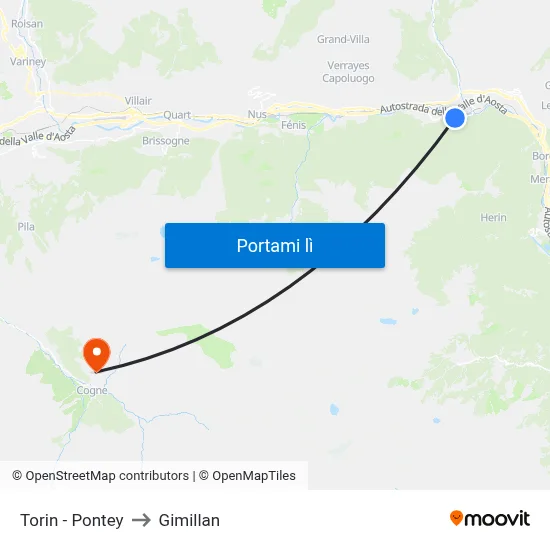 Torin - Pontey to Gimillan map