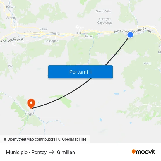 Municipio - Pontey to Gimillan map