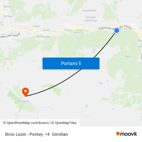Bivio Lezin - Pontey to Gimillan map