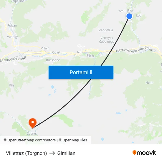 Villettaz (Torgnon) to Gimillan map