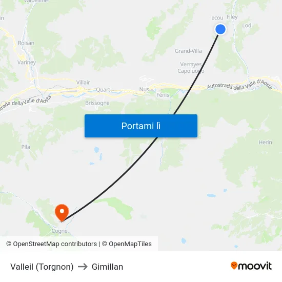 Valleil (Torgnon) to Gimillan map