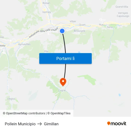 Pollein Municipio to Gimillan map