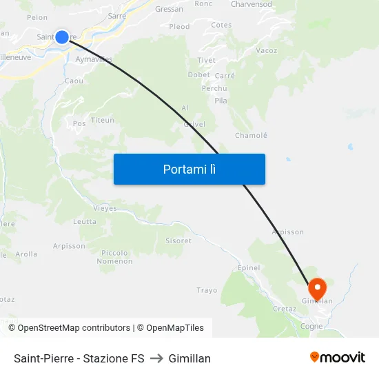 Saint-Pierre - Stazione FS to Gimillan map