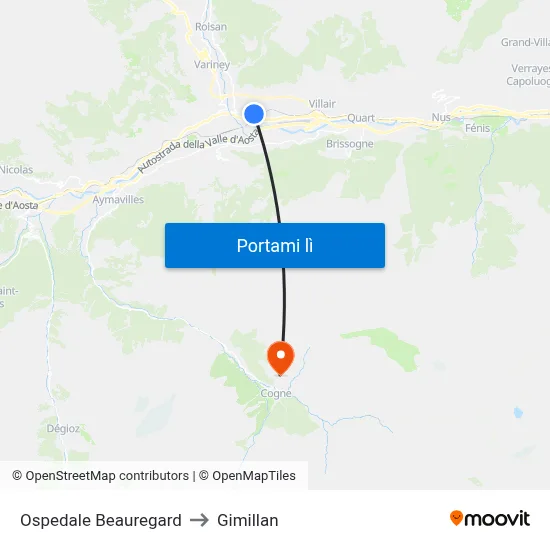 Ospedale Beauregard to Gimillan map
