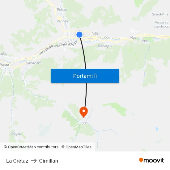 La Crétaz to Gimillan map