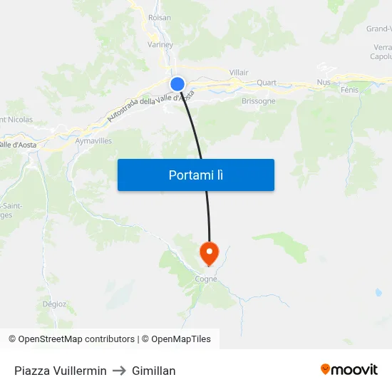 Piazza Vuillermin to Gimillan map