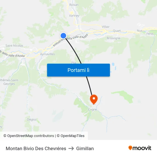 Montan Bivio Des Chevréres to Gimillan map