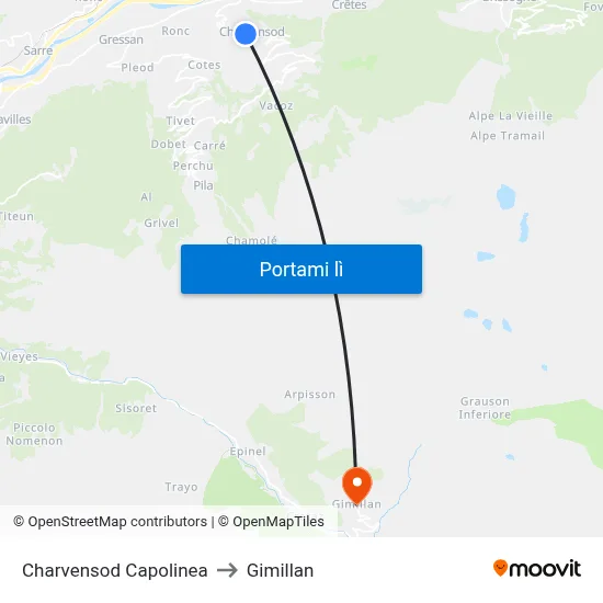 Charvensod Capolinea to Gimillan map