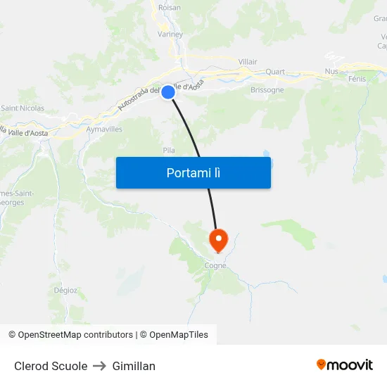 Clerod Scuole to Gimillan map