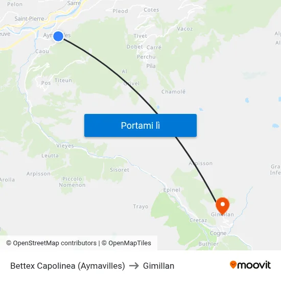 Bettex Capolinea (Aymavilles) to Gimillan map
