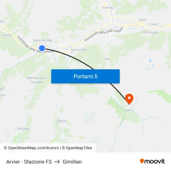 Arvier - Stazione FS to Gimillan map