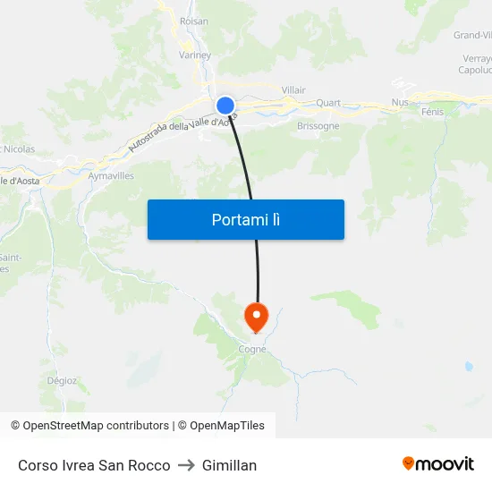 Corso Ivrea San Rocco to Gimillan map