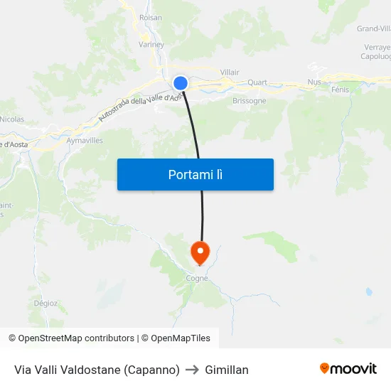 Via Valli Valdostane (Capanno) to Gimillan map