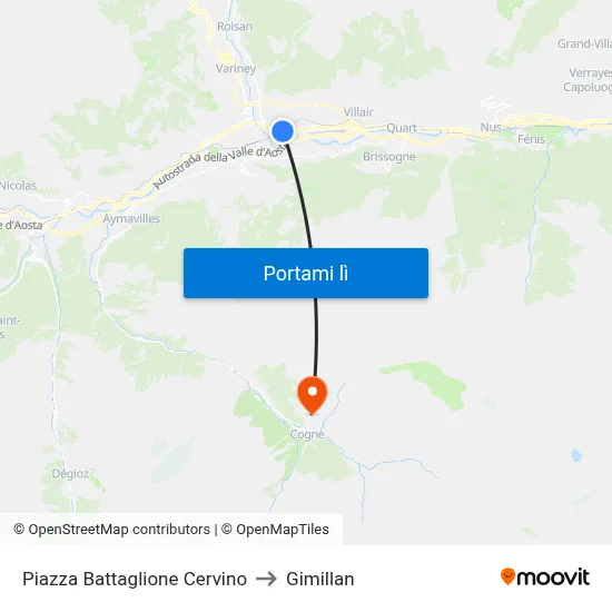 Piazza Battaglione Cervino to Gimillan map