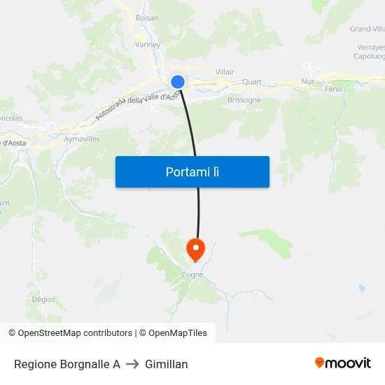 Regione Borgnalle A to Gimillan map