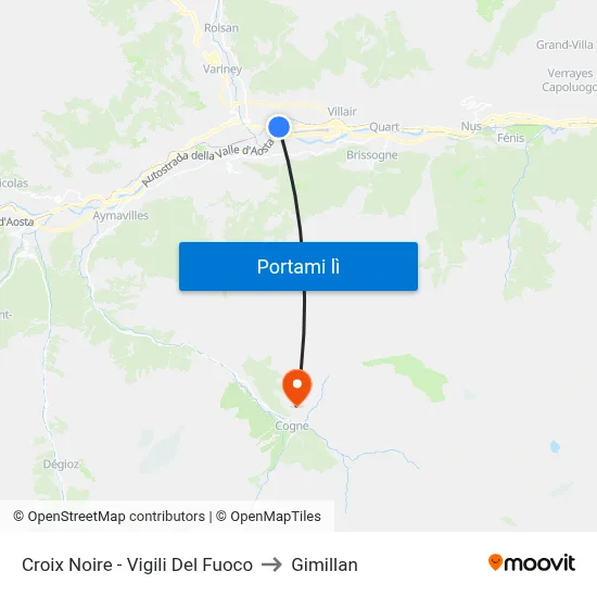 Croix Noire - Vigili Del Fuoco to Gimillan map