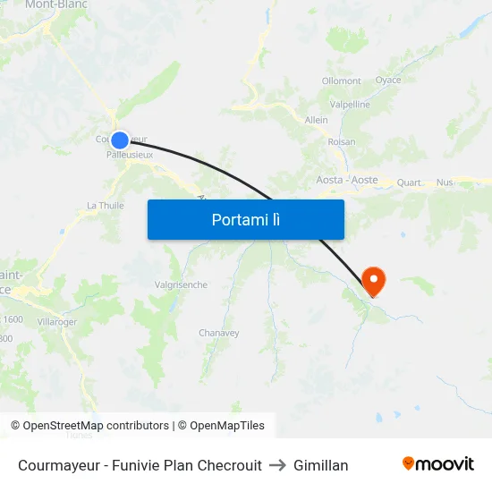 Courmayeur - Funivie Plan Checrouit to Gimillan map