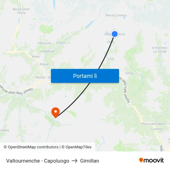 Valtournenche - Capoluogo to Gimillan map
