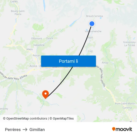 Perrères to Gimillan map