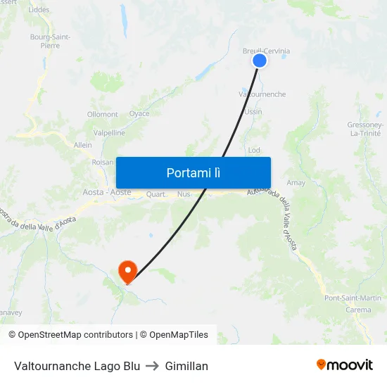 Valtournanche Lago Blu to Gimillan map
