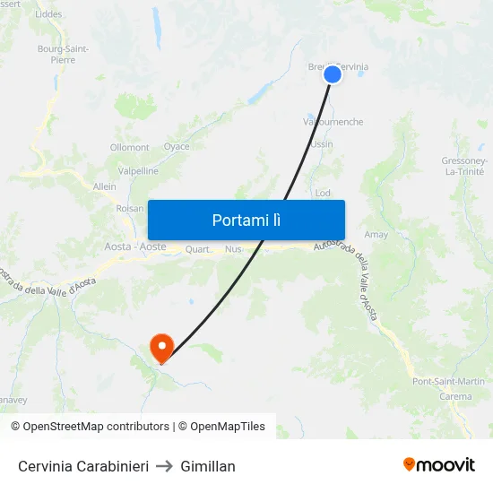 Cervinia Carabinieri to Gimillan map