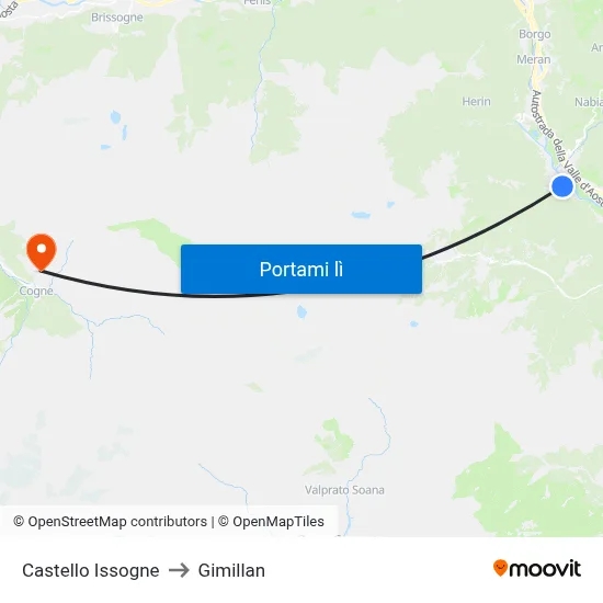 Castello Issogne to Gimillan map