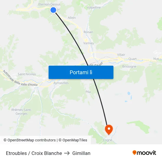 Etroubles / Croix Blanche to Gimillan map